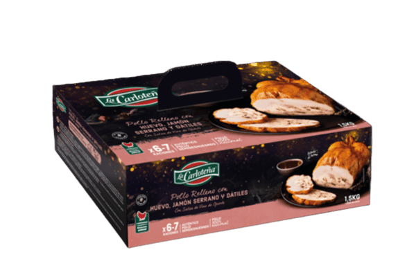 Pollo relleno con huevo, jamón serrano y dátiles