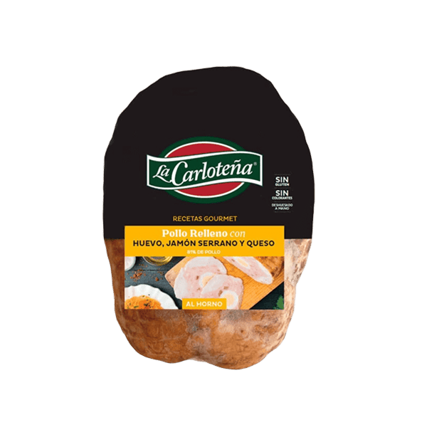 Pollo relleno al horno con huevo, jamón serrano y queso