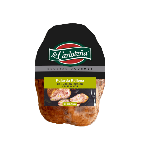 Pularda asada con jamón ibérico y pistachos