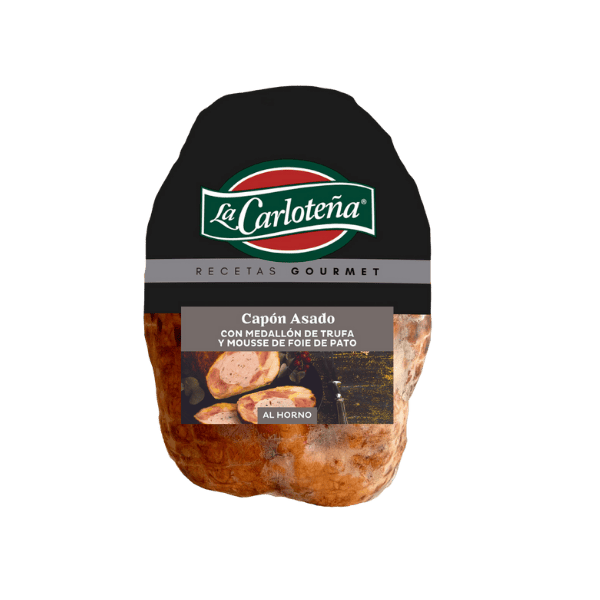 Capón asado con medallón de trufas y mousse de foie de pato