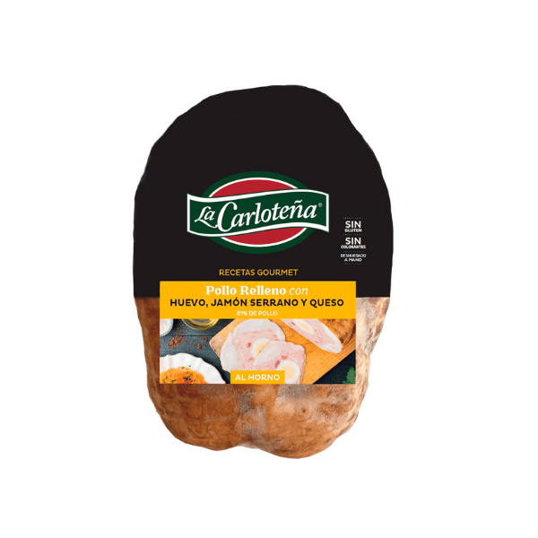 Pollo relleno al horno con huevo, jamón serrano y queso 800g